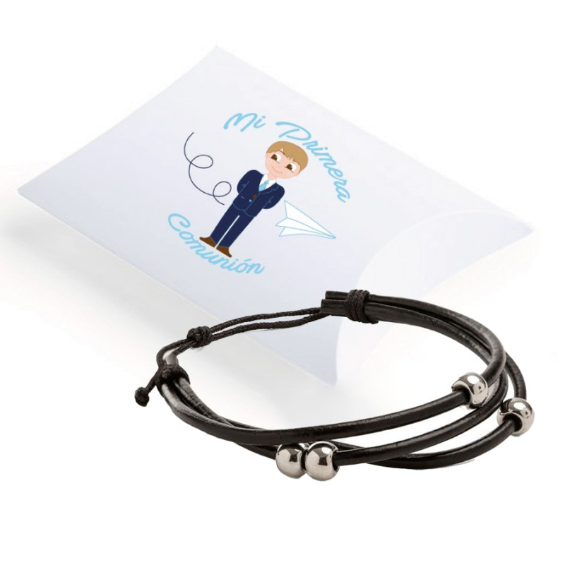 Pulseira de couro com enfeites com estojo para comunhão