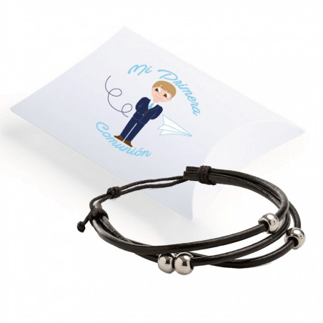 Pulseira de couro com enfeites com estojo para comunhão