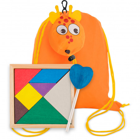 Quebra-cabeça de madeira em mochila de girafa com pirulito para detalhes infantis
