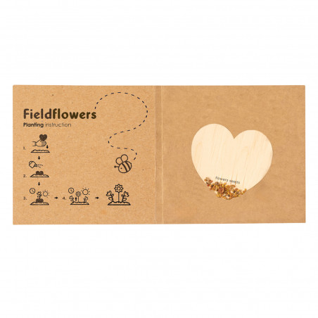 Coração de semente de flores silvestres com adesivo personalizado para casamentos e eventos