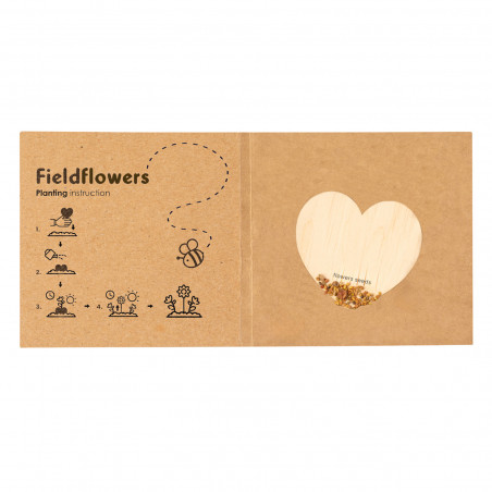 Coração de sementes de flores silvestres com adesivo personalizado