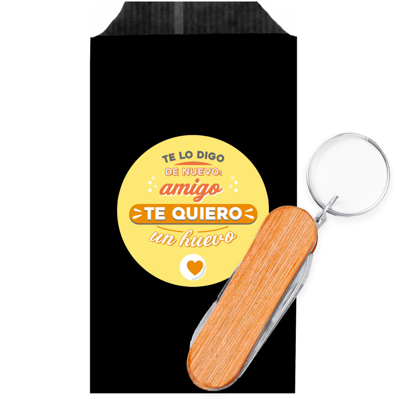 Canivete multiuso em envelope kraft com adesivo com mensagem para detalhes amigáveis