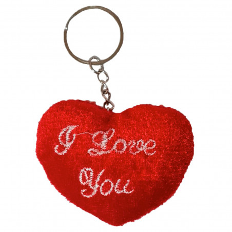 Chaveiro de Pelúcia em Forma de Coração com Mensagem I Love You