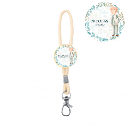 Chaveiro de bambu com cordão para comunhão menino