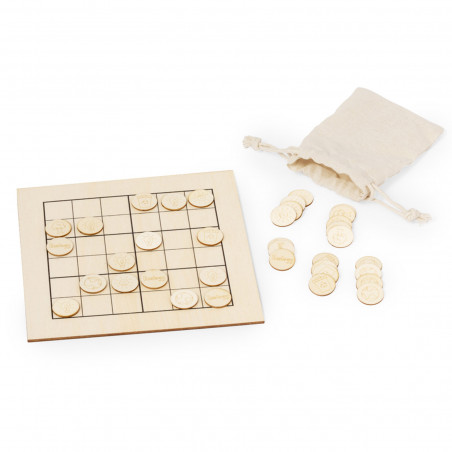 Quebra-cabeça Sudoku de madeira com saco kraft e adesivo personalizado