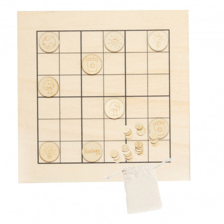 Quebra-cabeça Sudoku de madeira com saco kraft e adesivo personalizado