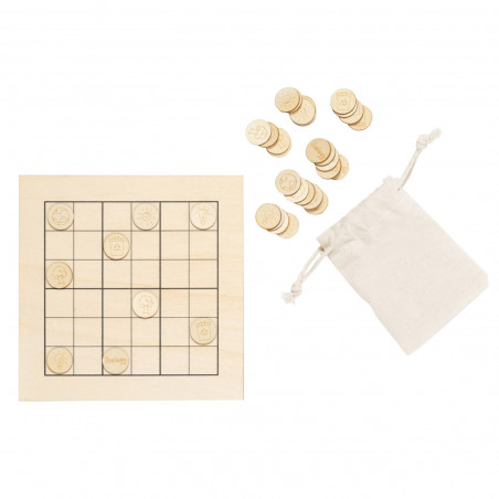 Quebra-cabeça Sudoku de madeira com saco kraft e adesivo personalizado