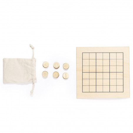 Quebra-cabeça Sudoku de madeira com saco kraft e adesivo personalizado