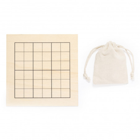 Quebra-cabeça Sudoku de madeira com saco kraft e adesivo personalizado