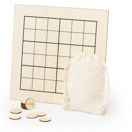 Quebra-cabeça Sudoku de madeira com saco kraft e adesivo personalizado