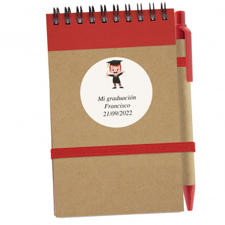 Caderno personalizado com caneta e adesivo para formatura de menino