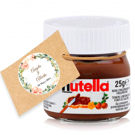 Nutella 25 gramas com tag personalizada para pendurar para lembrancinhas de casamento