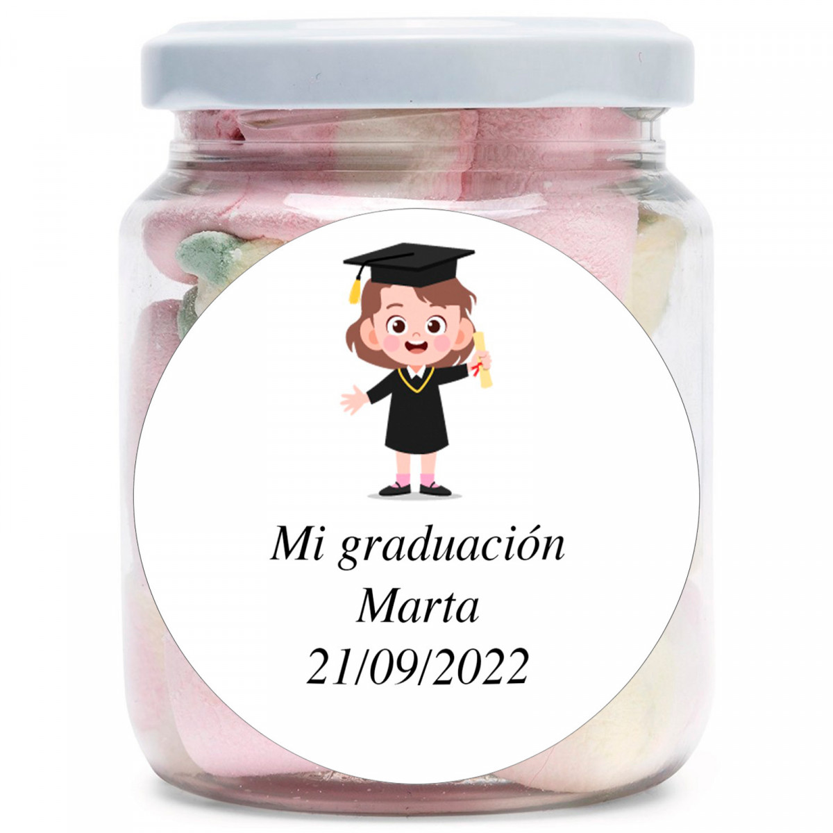 Pote de doces com adesivo de formatura personalizado