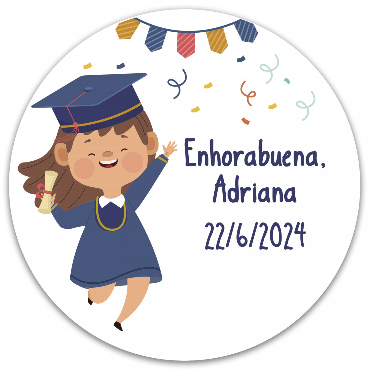 Adesivo personalizado redondo de 3 cm para formatura de menina