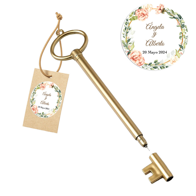 Chave caneta com etiqueta kraft personalizada para eventos