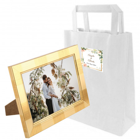 Moldura para fotos de casamento em bolsa com adesivo personalizado