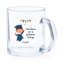 Caneca de vidro com adesivo de formatura personalizado para meninos