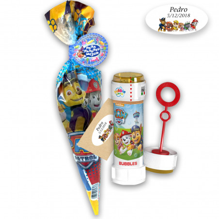 Saco de doces e pompero paw patrol com etiqueta personalizada