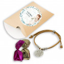 Pulseira da Virgem Maria com chocolates em caixa personalizada para comunhão de menina.