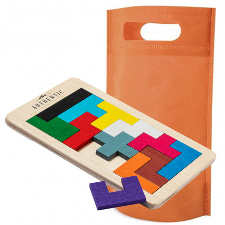 Quebra-cabeça Tetris para crianças em madeira com sacola de presente