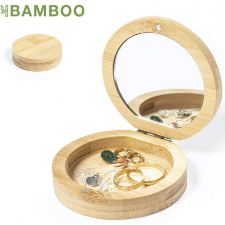 Caixa de joias de bambu com espelho personalizado com adesivo para batizados