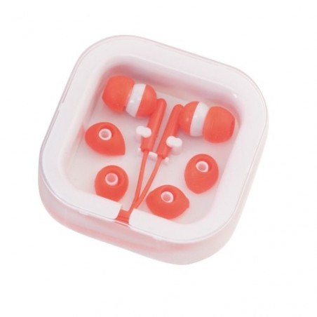 Fones de ouvido vermelhos em estojo personalizado com adesivo para formatura de menina