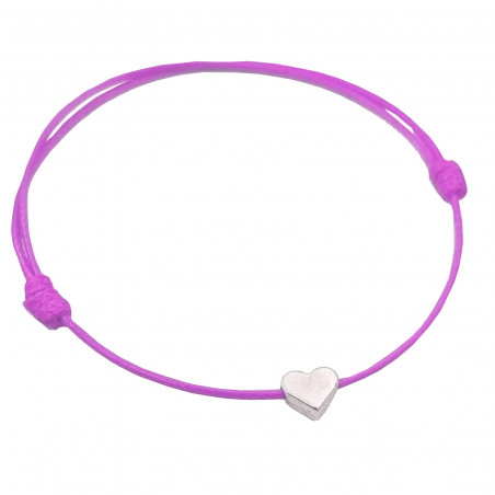 Pulseira coração fio rosa com cartão de batismo personalizado em saquinho de apresentação
