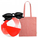 Óculos de sol com bolsa de tecido e bola de praia