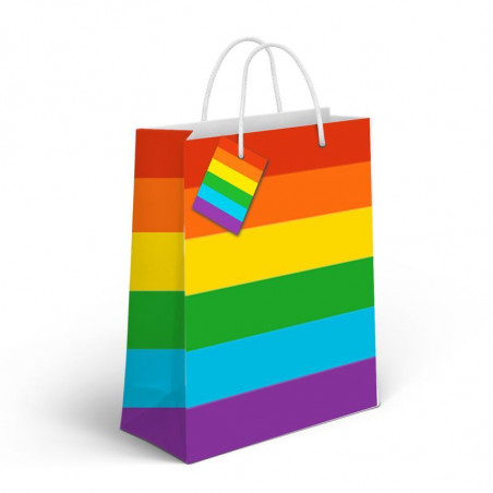 Bolsa de papel média com motivo de arco-íris