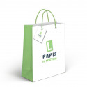 Bolsa de papel média com mensagem "papais em prática"