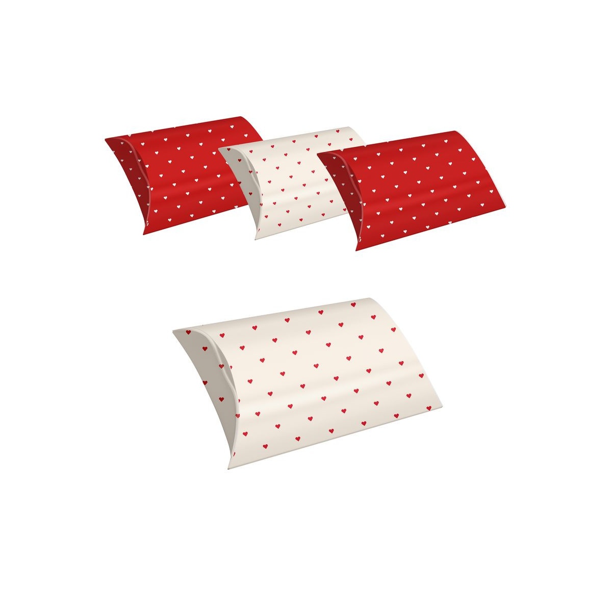 Conjunto de 4 caixas tamanho S com corações estampados nas cores vermelho e branco