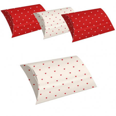Conjunto de 4 caixas tamanho S com corações estampados nas cores vermelho e branco