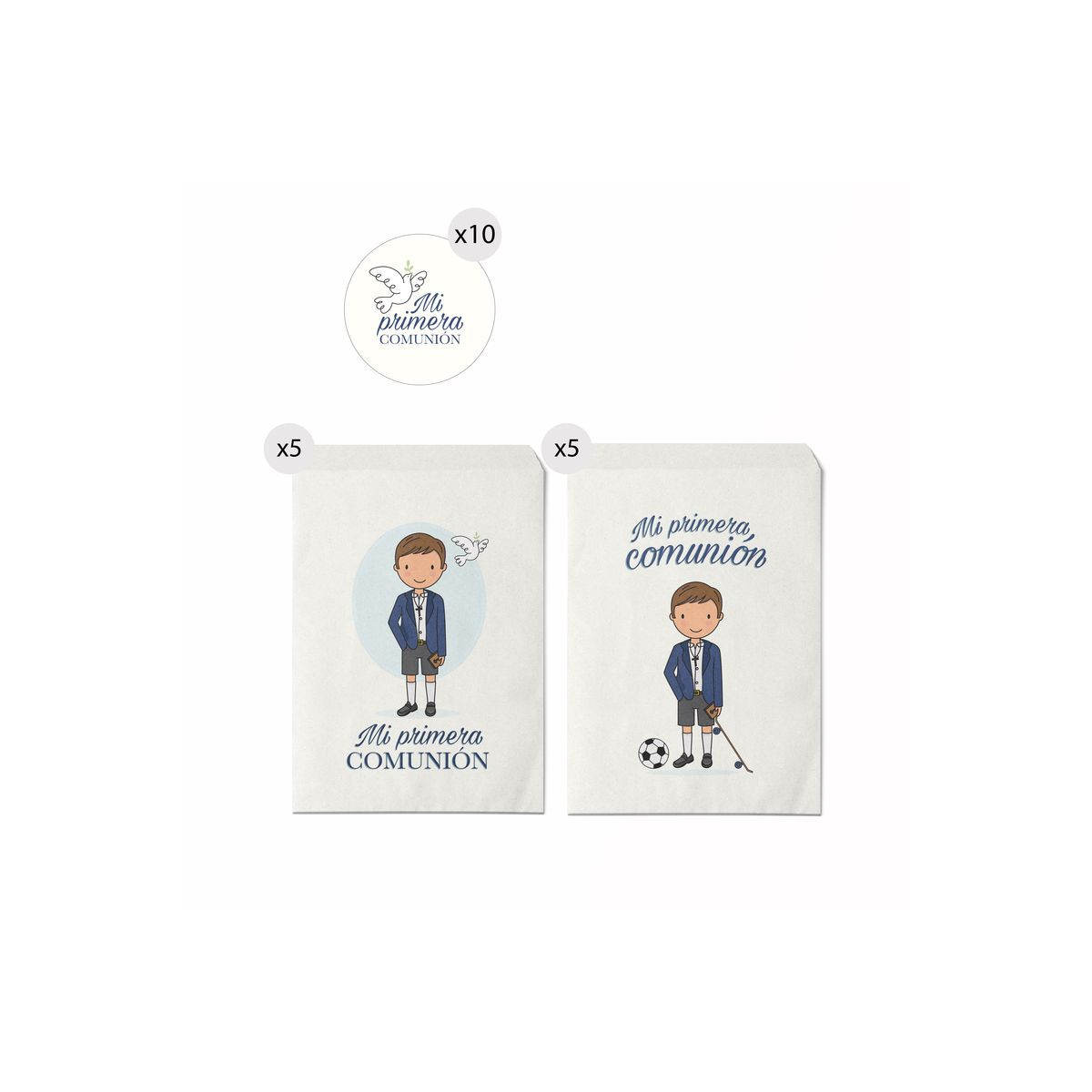Conjunto de 10 envelopes de papel 13x16 com adesivos para presente de comunhão infantil