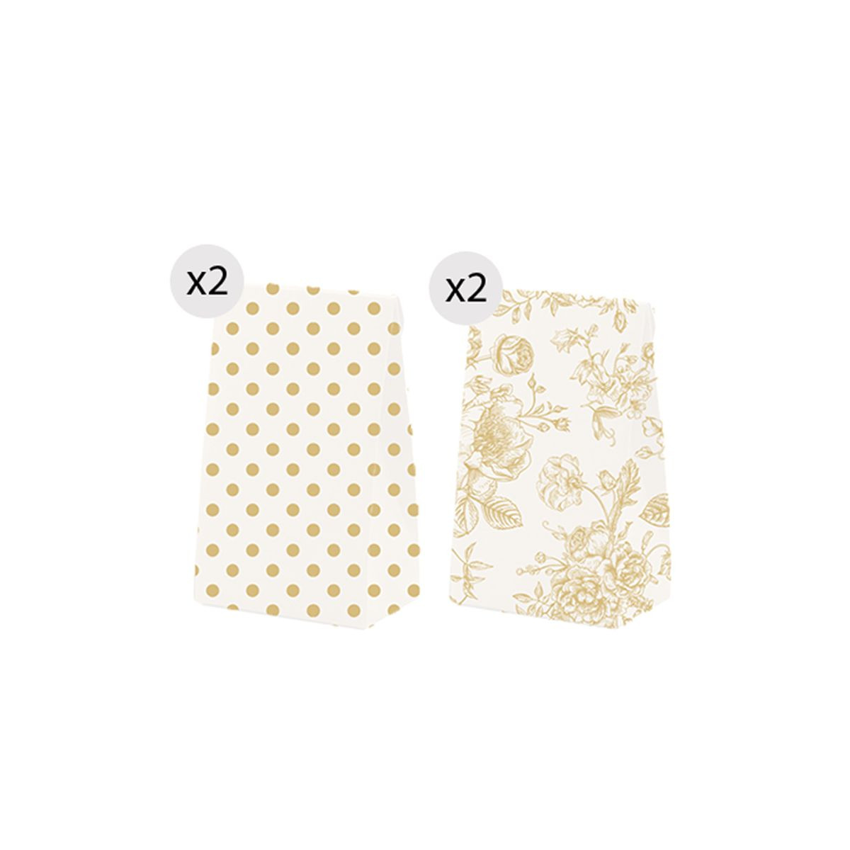 Conjunto de 4 bolsas com dois designs diferentes para apresentação tamanho S