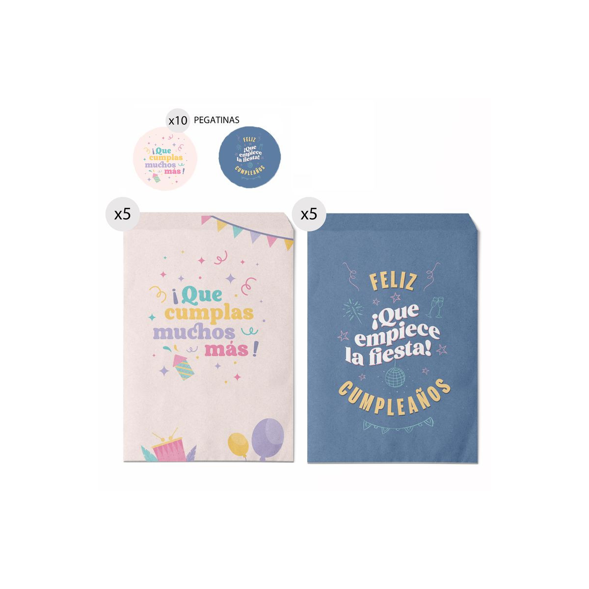 Conjunto de 10 envelopes de papel com adesivos para presente de aniversário com mensagens