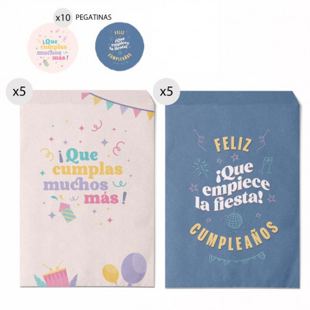 Conjunto de 10 envelopes de papel com adesivos para presente de aniversário com mensagens