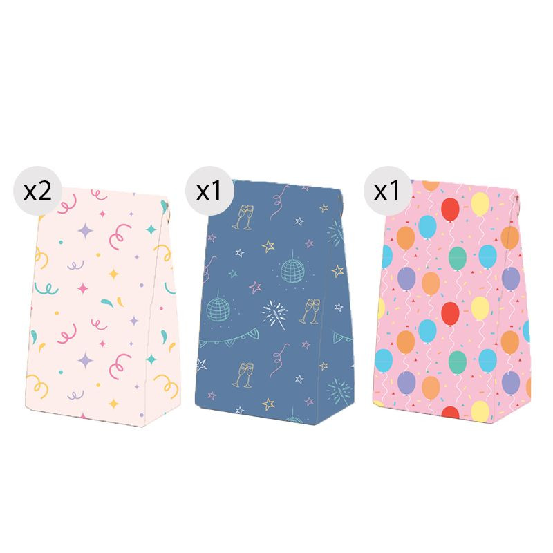 Conjunto de 4 sacolas de papel com estampas divertidas