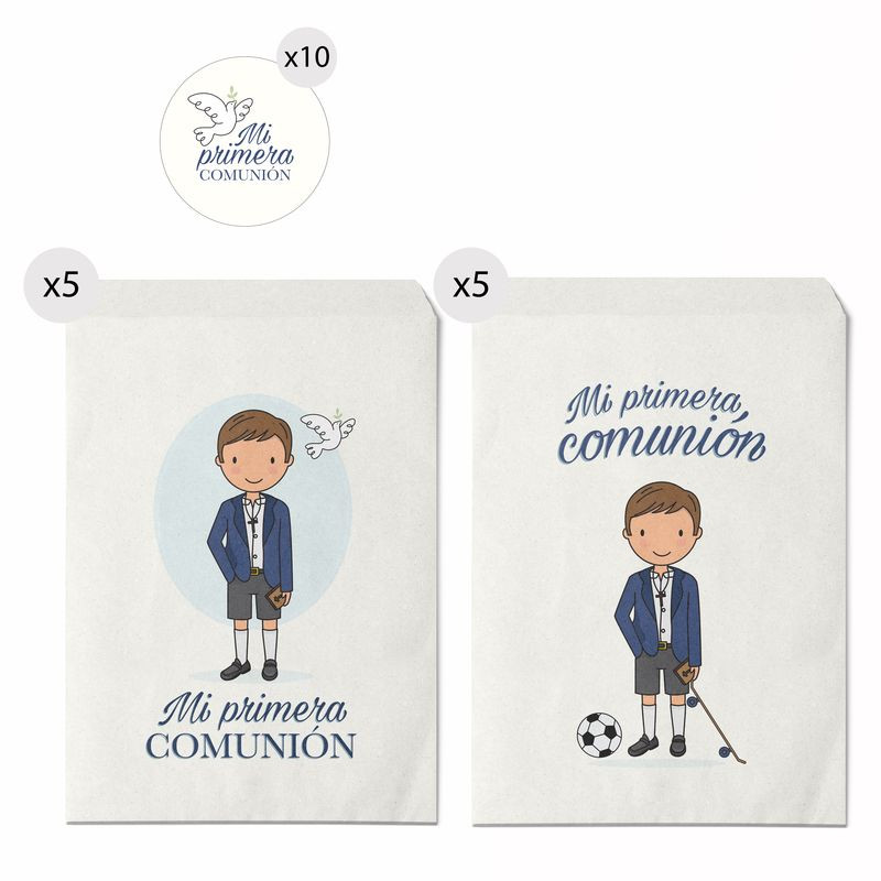 Conjunto de 10 envelopes de papel 16x24 com adesivos de comunhão de menino