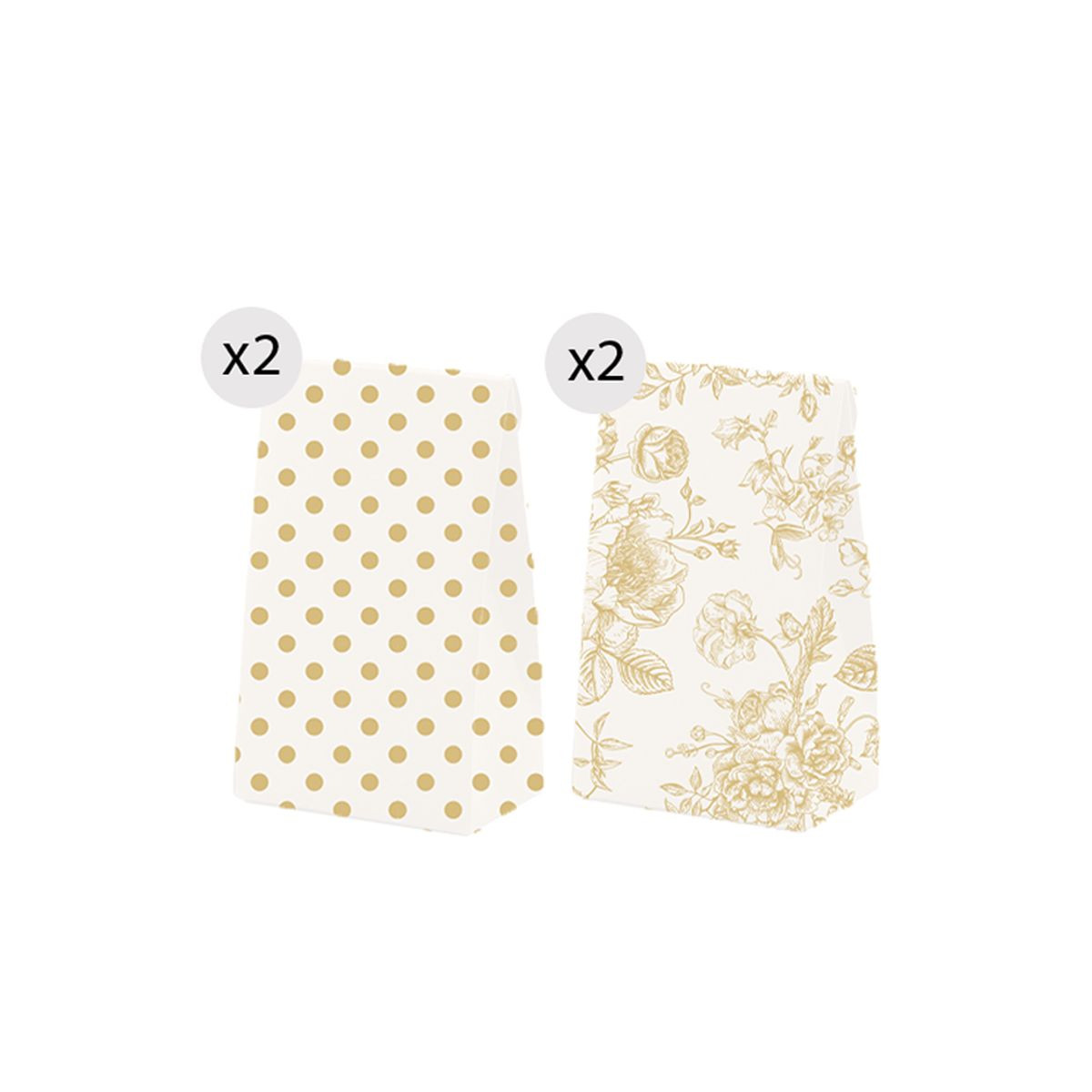 Conjunto de 4 bolsas com dois designs diferentes para apresentação tamanho M