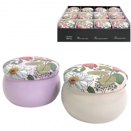 Caixa de metal com tampa motivos florais