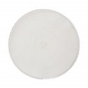 Protetor de mesa individual redondo de tecido na cor natural com pompons
