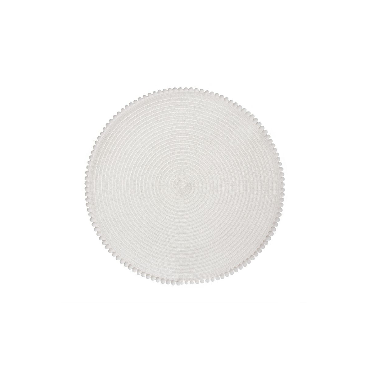 Protetor de mesa individual redondo de tecido na cor natural com pompons
