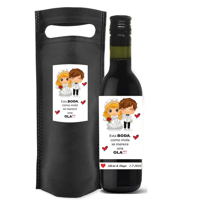 Botelha de vinho com adesivos para casamentos