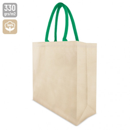 Bolsa de algodão de cor natural com alça colorida para o verão