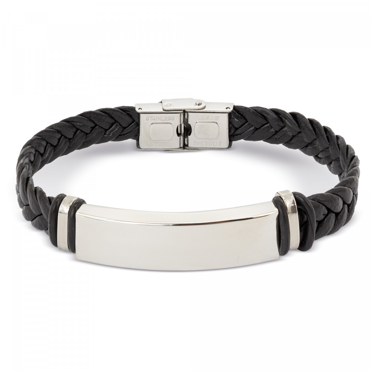 Pulseira de aço para homem com placa prateada