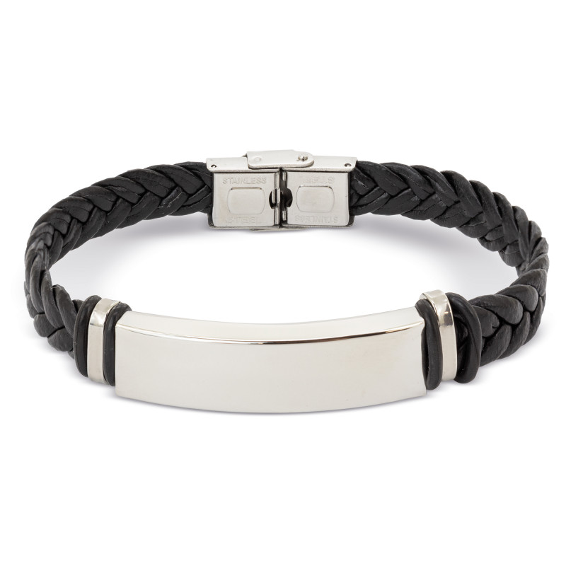 Pulseira de aço para homem com placa prateada