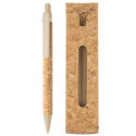 Caneta de cortiça e fibra de trigo com estojo de cortiça para presentear