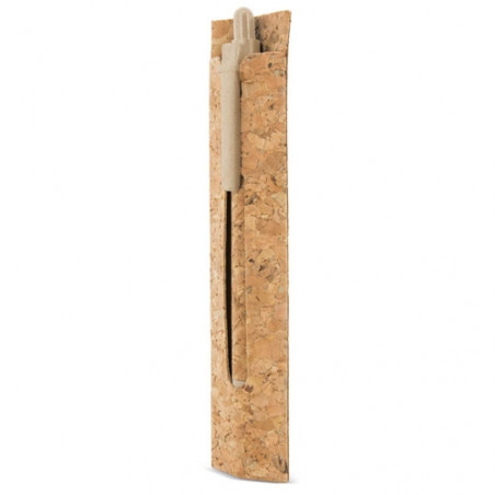 Caneta de cortiça e fibra de trigo com estojo de cortiça para presentear
