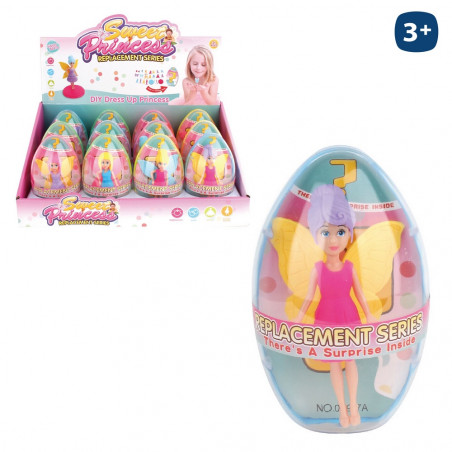 Mini fada boneca com surpresa apresentada em ovo de plástico