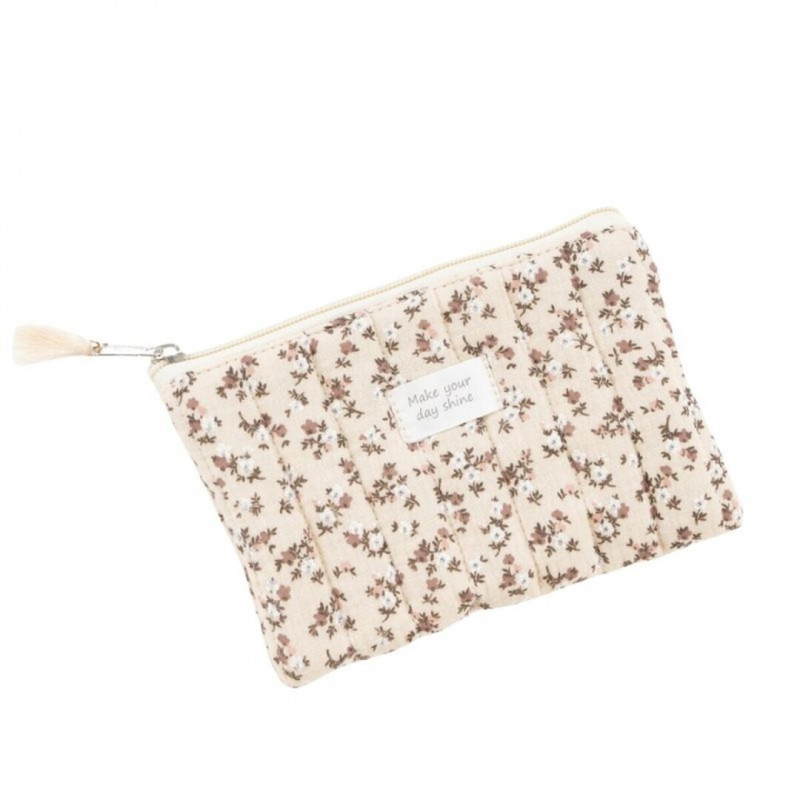 Necessaire plano de algodão com flores